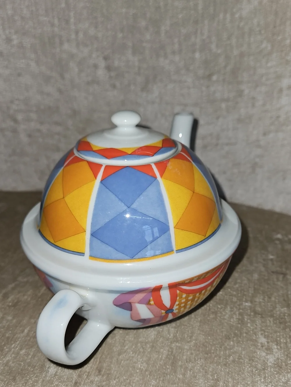 Williams Sonoma Colorful Geometric Ceramic Teapot - Blue & Yellow & Orange